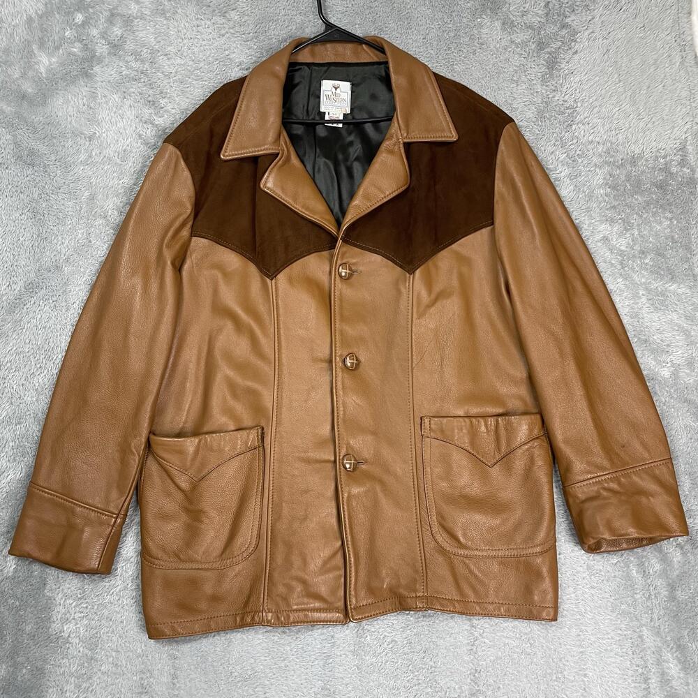 Vintage Mid Western Sport Togs Leather Coat Mens 54 Brown Deerskin Western